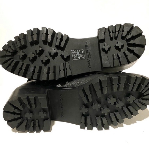 KARL LAGERFELD Black Pippa Crystal Embellished Platform Ankle Combat Boots - Picture 11 of 12